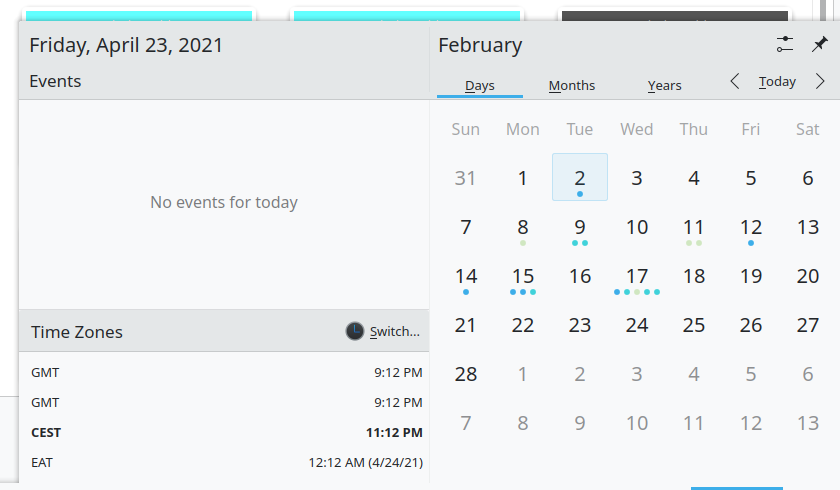 Calendar with dots for events, much more pleasing for my eyes :D